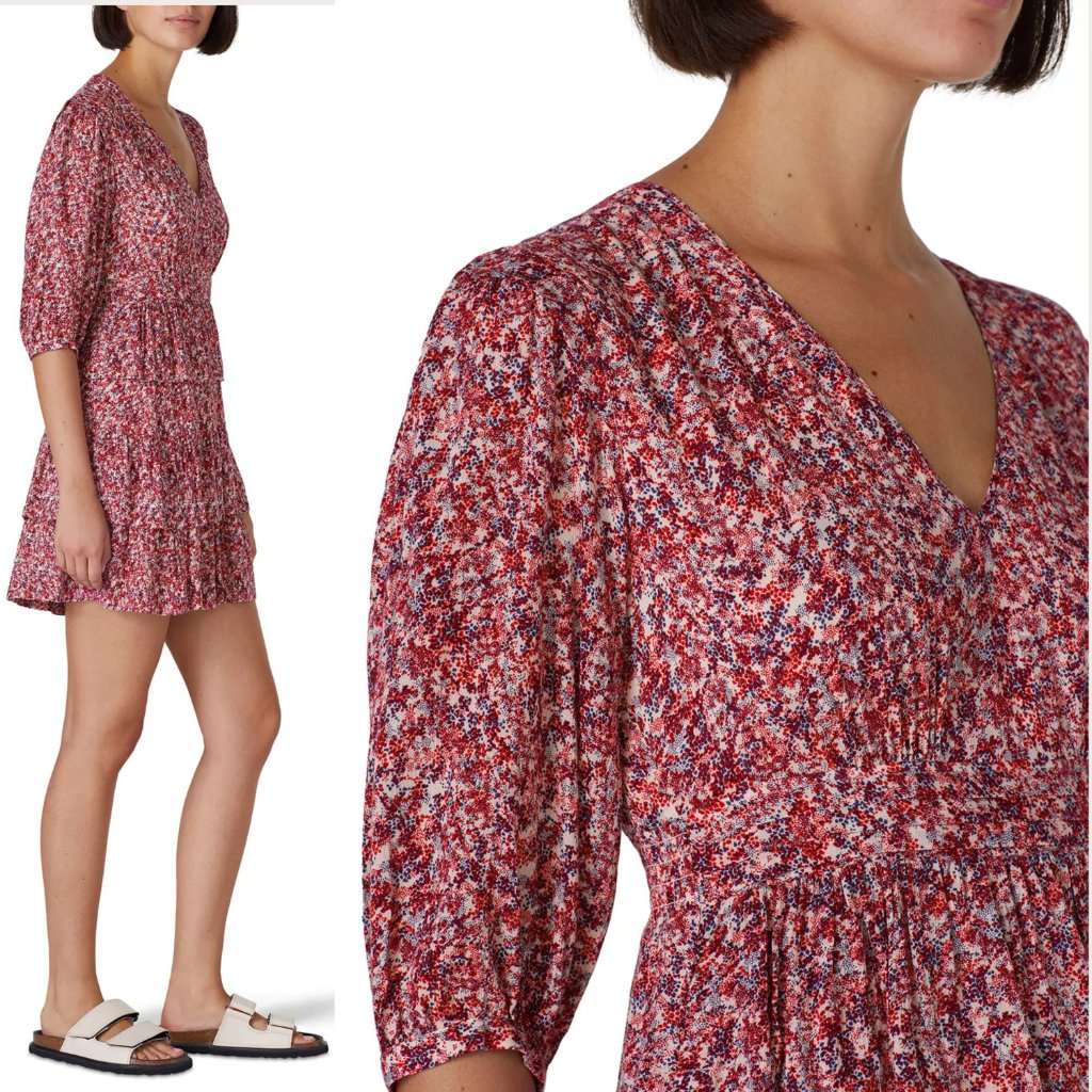 Ba&Sh Nina Tiered Printed Crepe Mini Dress In Fuschia L